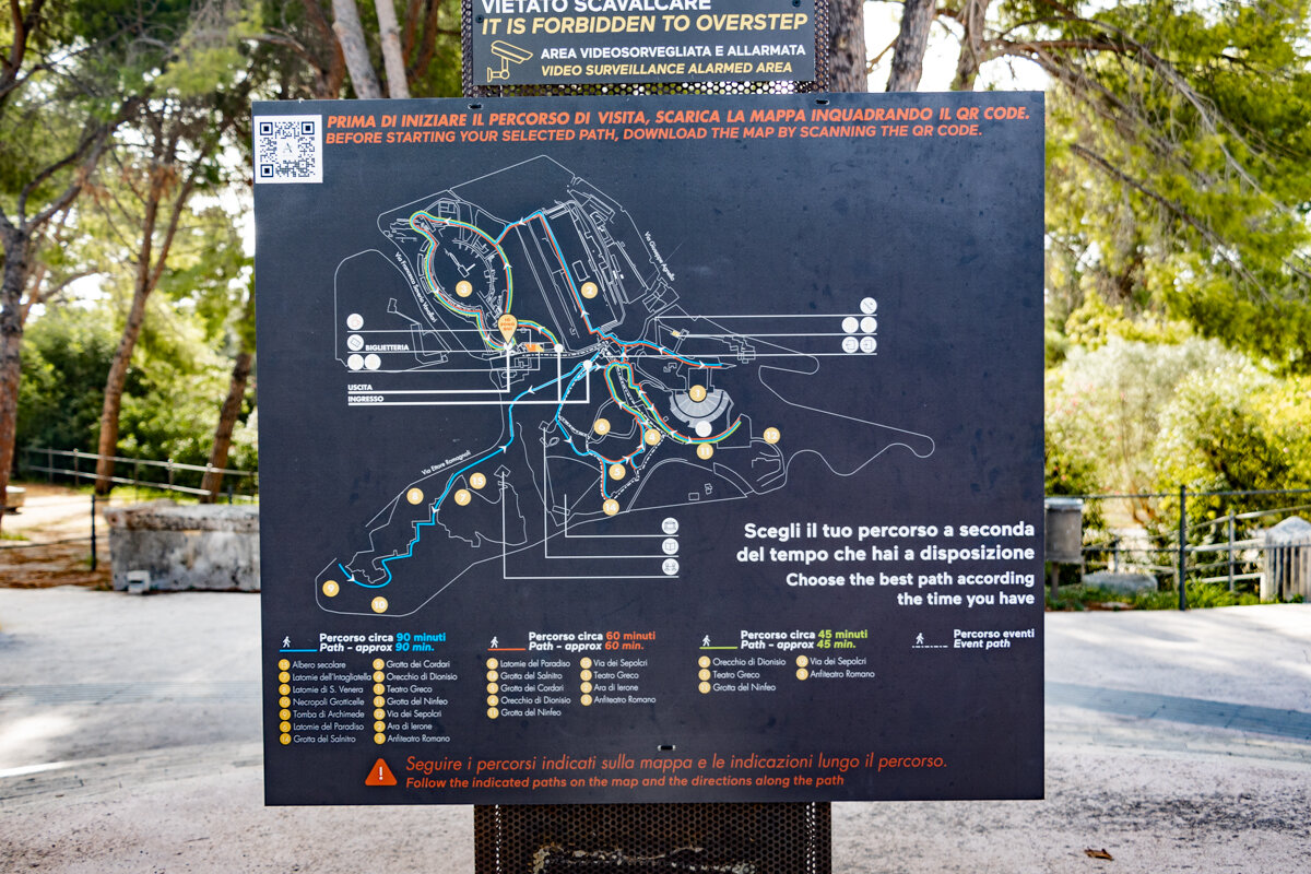 Plan du parc archéologique de Neapolis à Syracuse